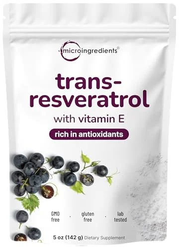 Pure Trans-Resveratrol Powder with Vitamin E - Rank 6 in Best Resveratrol of 2025
