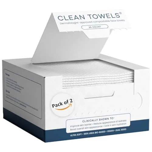 Clean Skin Club Clean Towels, 100% Biobased, 50 ct, 2 pack - Rank 7 in Best Exfoliating Washcloth of 2025