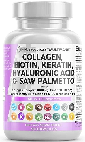Clean Nutraceuticals Collagen Biotin Keratin Saw Palmetto Complex - Rank 2 in Best Biotin Supplements of 2025