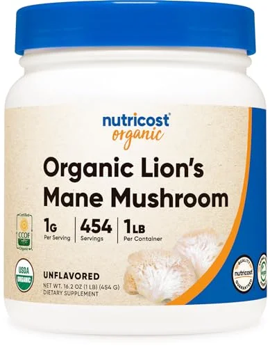 Nutricost Organic Lion's Mane Mushroom Powder - Rank 2 in Best Lion's Mane Powder of 2025