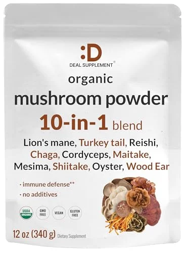 DEAL SUPPLEMENT Organic Mushroom Powder, 12oz – 10 in 1 Active Blend - Rank 6 in Best Lion's Mane Powder of 2025
