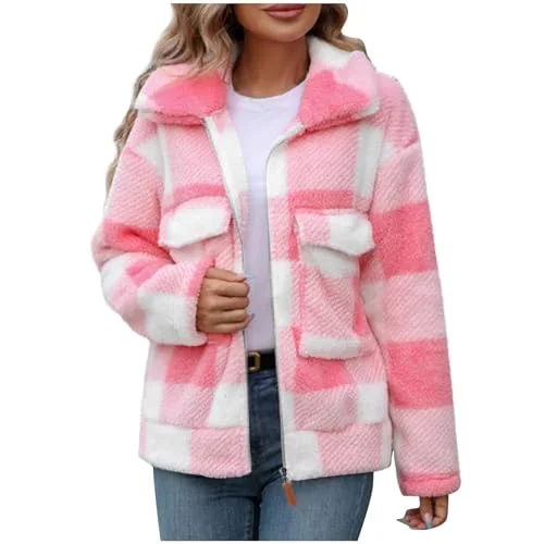 gsatuba Jacket for Women Trendy Fleece Plaid Turndown Breast Pocket Coat Zip-up Long Sleeve Shaggy Warm Outerwear Fall Cloth mejores ofertas en sherpa jacket women Pink XXL - Rank 1 in ✨ ¡Ofertas de los productos más vendidos de Amazon! Cupones y descuentos por tiempo limitado. 🎉
