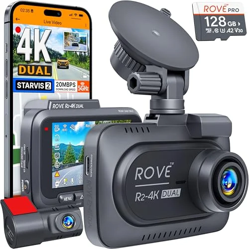ROVE R2-4K Dual Dash Cam with 128GB Card - Rank 1 in Dash Cameras