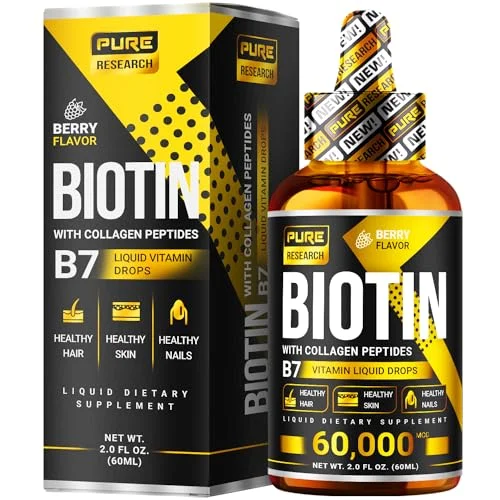 PURE RESEARCH Liquid Biotin & Collagen Drops - Rank 4 in Best Biotin Supplements of 2025