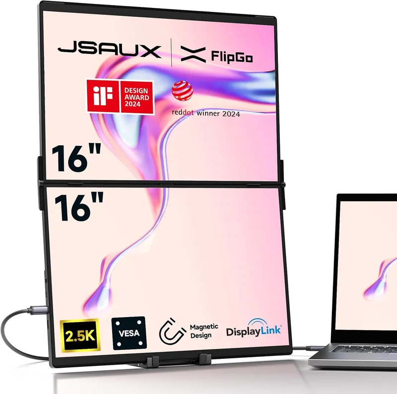 JSAUX FlipGo Pro 16 Dual Portable Monitors - Rank 10 in Best Laptop Screen Extender of 2025