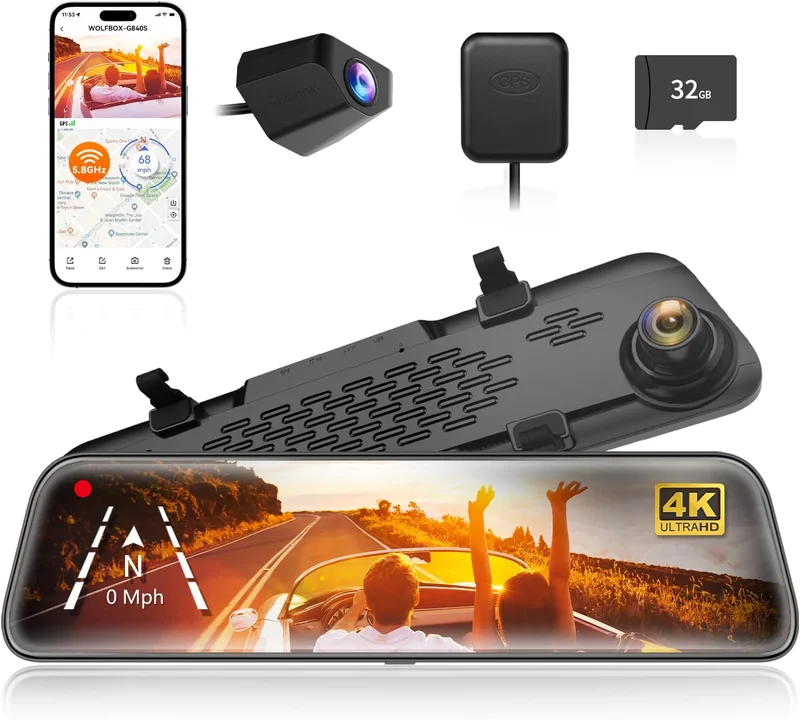 WOLFBOX G840S 12" 4K Mirror Dash Cam - Rank 8 in Best Car Camera of 2025