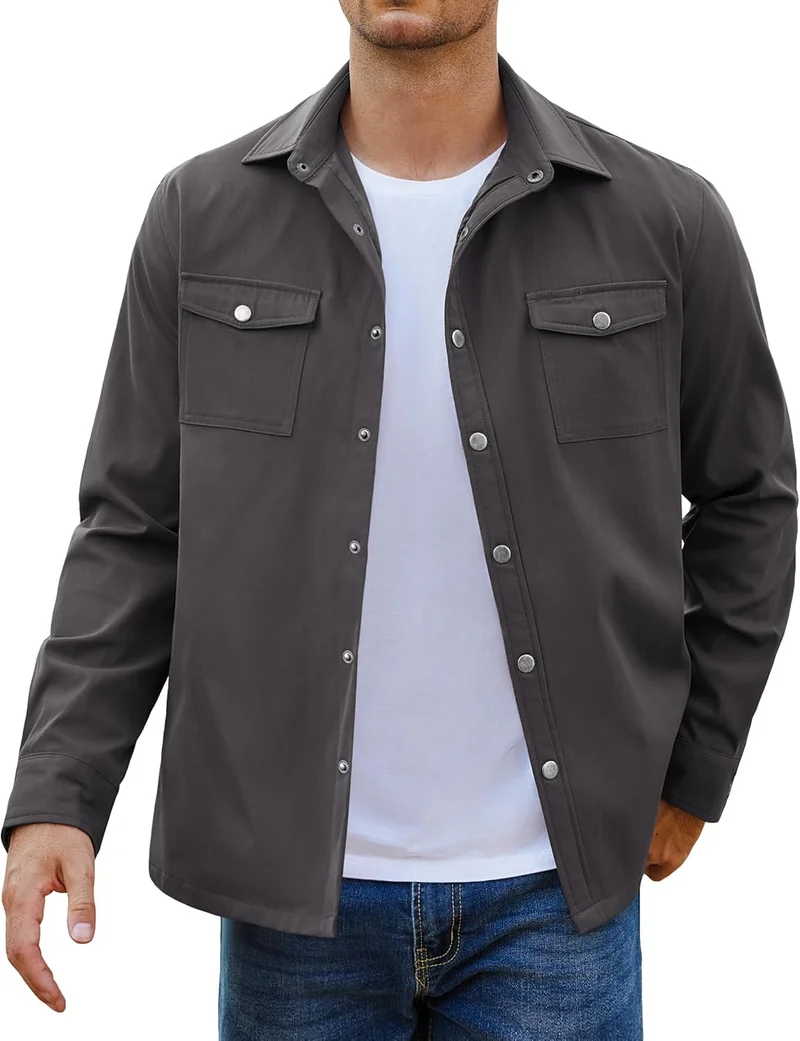COOFANDY Men's Grey Canvas Chore Jacket - Rank 5 in Best Shacket of 2025