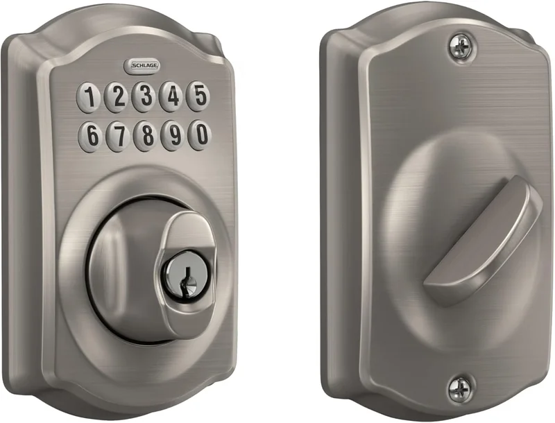 ‎SCHLAGE BE365 Camelot Keypad Deadbolt Satin Nickel - Rank 8 in Best Keypad Deadbolt of 2025