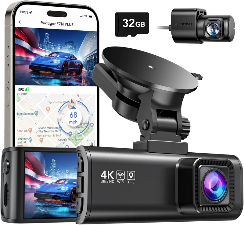 REDTIGER 4K Dash Cam with GPS and Wi-Fi - Rank 2 in Best Car Camera of 2025