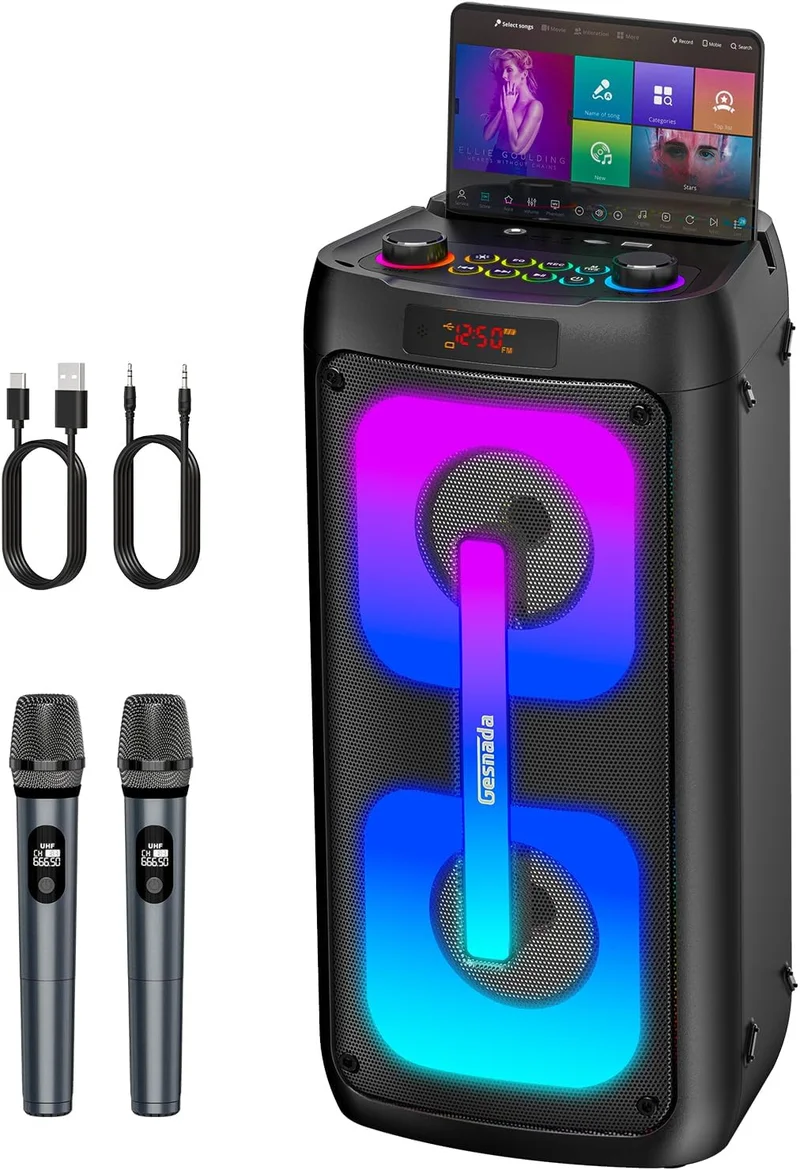 Gesnada Karaoke Machine with Wireless Microphones - Rank 8 in Karaoke Machines With Screen