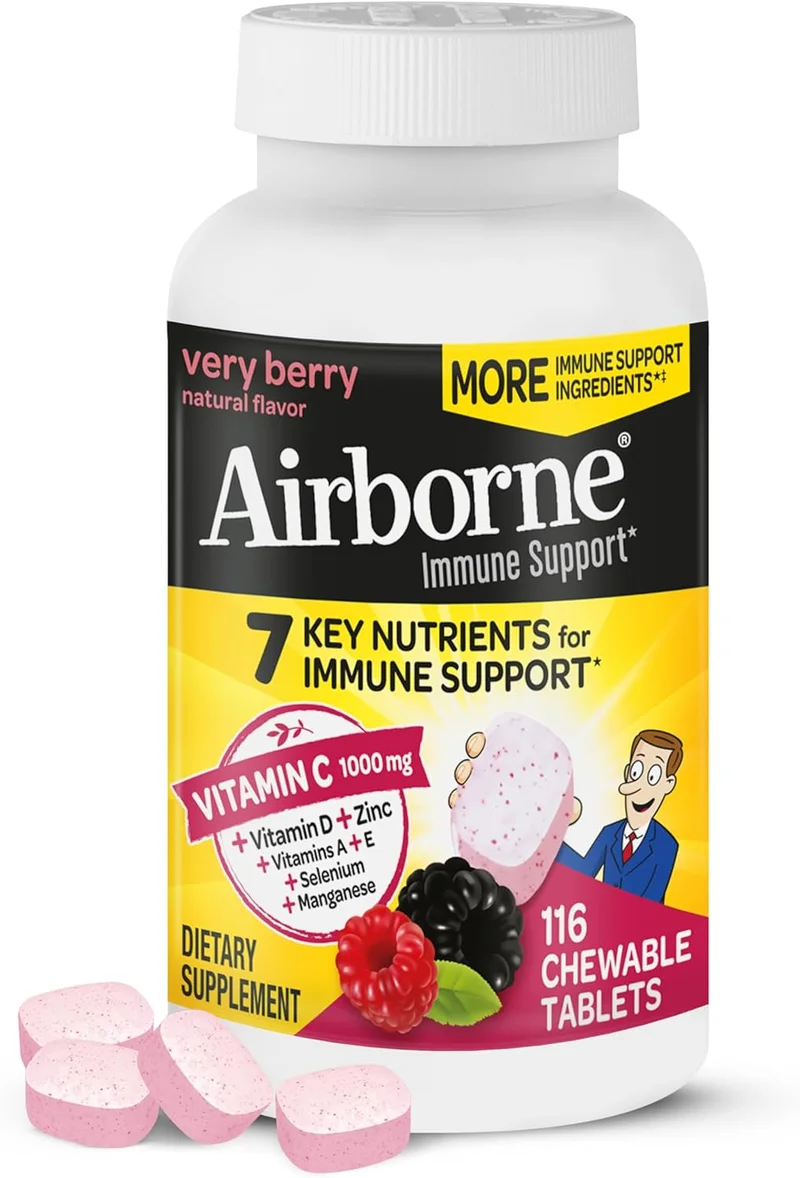 Airborne Very Berry Chewable Immune Support Tablets - Rank 9 in Best Immune System Support of 2025