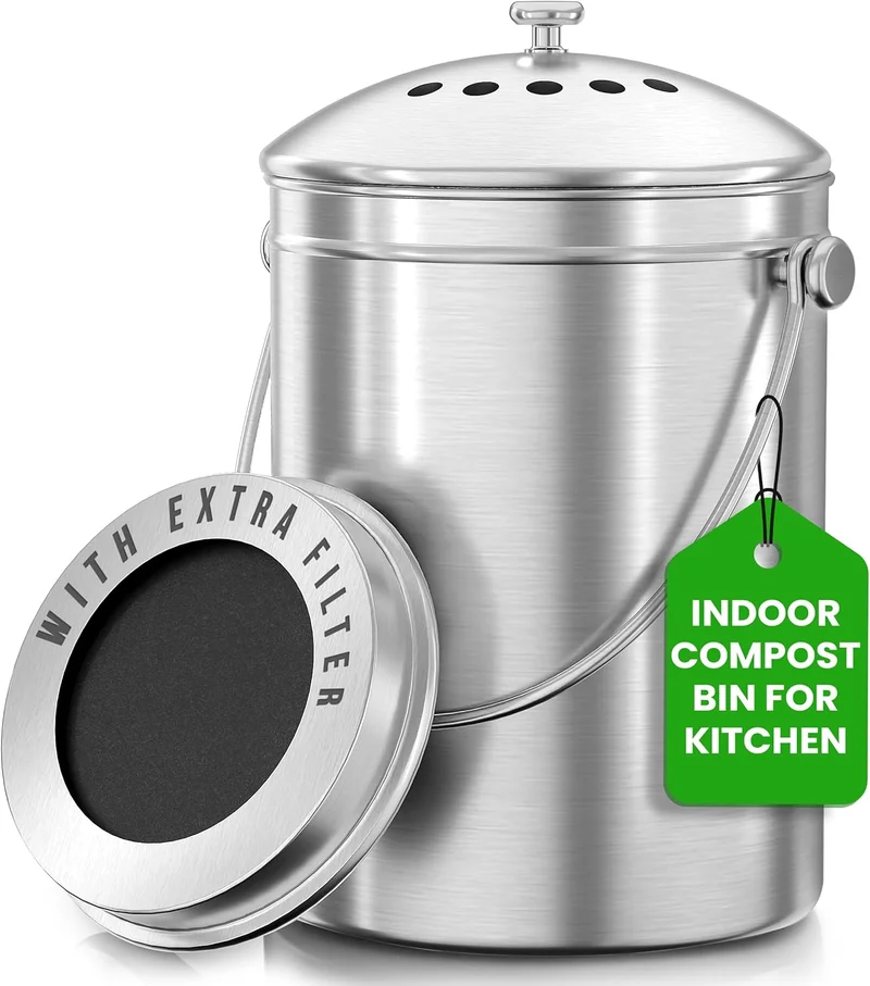 Utopia Kitchen Compost Bin - 1.3 Gallon Silver - Rank 7 in Best Countertop Compost Bin of 2025