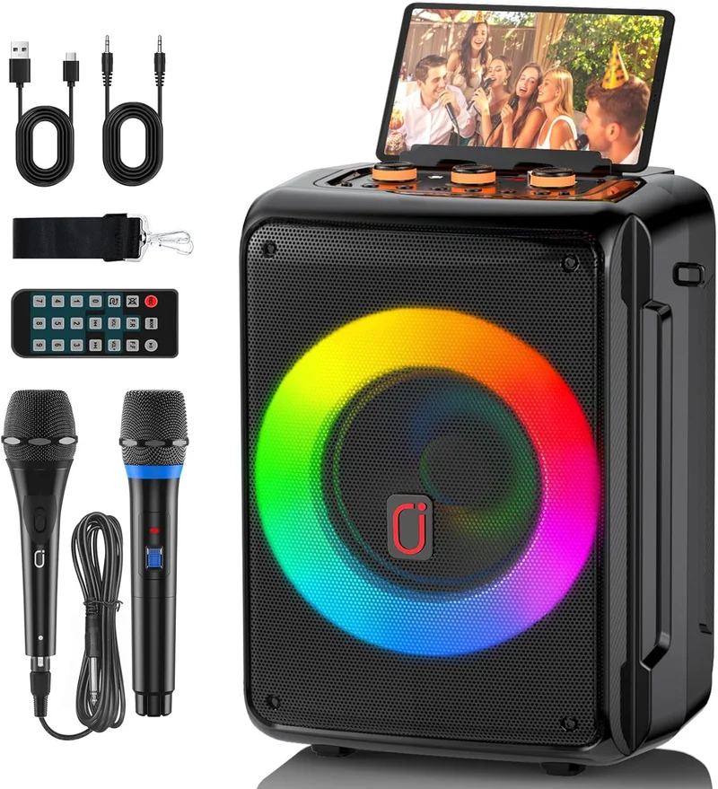 HWWR Portable Bluetooth Karaoke Speaker with Microphones - Rank 7 in Best Karaoke Machines of 2025