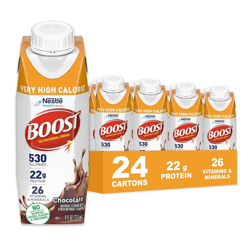 BOOST Very High Calorie Chocolate Nutritional Drink 8 Fl Oz Pack of 24 - Rank 2 in Best Protein For Weight Gain of 2025