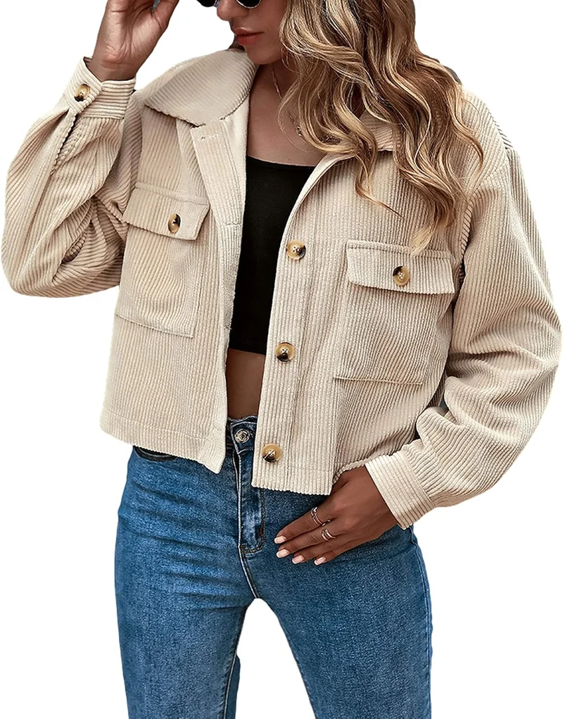 Gihuo Women's Corduroy Plaid Cropped Shacket - Rank 5 in Best Cropped Jacket of 2025